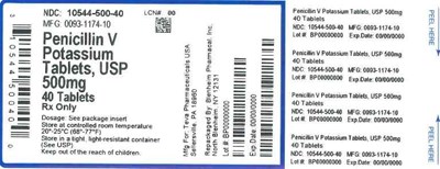 500mg 40ct (Label Penicillin V Potassium Tabs 500mg Bpi(10544 500 40) Teva(0093 1174 10) Rev0)